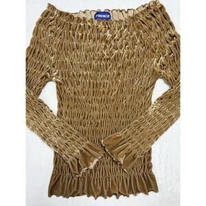 Forenza VTG Smocked Velvet Top Poly Sz Small Champagne Gold Romancore Coquette